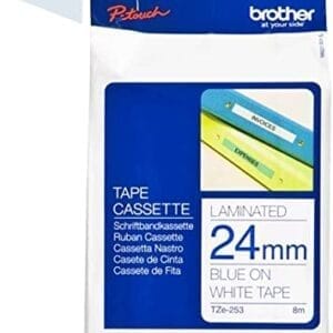 Nhãn in Brother TZe-253 | 24mm x 8m | Chữ Xanh trên nền Trắng 1