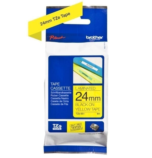 Nhãn in Brother TZe-651 | 24mm x 8m | Chữ Đen trên nền Vàng