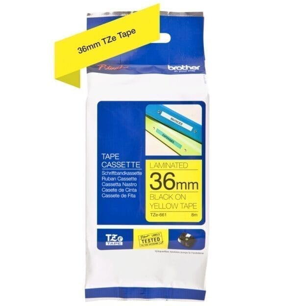 Nhãn in Brother TZe-661 | 36mm x 8m | Chữ Đen trên nền Vàng