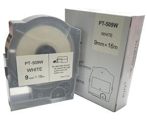 Nhãn in MAX PT-509W | 9mm x 8m | Chữ Đen trên nền Trắng