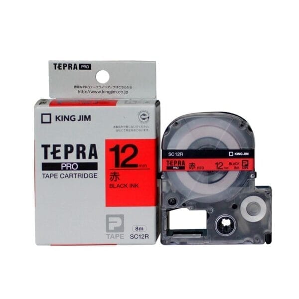 Nhan in TEPRA SC12R 12mm x 8m Chu Den tren nen Do 1