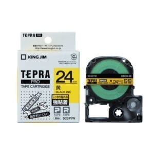 Nhãn in TEPRA Siêu dính SC24YW | 24mm x 8m | Chữ Đen trên nền Vàng