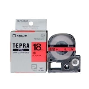 Nhãn in TEPRA SC18R | 18mm x 8m | Chữ Đen trên nền Đỏ