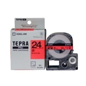 Nhãn in TEPRA SC24R | 24mm x 8m | Chữ Đen trên nền Đỏ