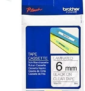 Nhãn in Brother TZe-111 | 6mm x 8m | Chữ Đen trên nền Trong 1