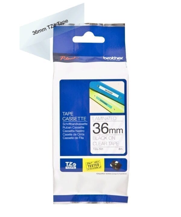 Nhãn in Brother TZe-161 | 36mm x 8m | Chữ Đen trên nền Trong 1