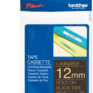 Nhãn in Brother TZe-334 | 12mm x 8m | Chữ Vàng trên nền Đen 1