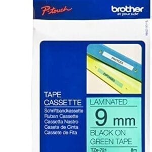 Nhãn in Brother TZe-721 | 9mm x 8m | Chữ Đen trên nền Xanh lá 1
