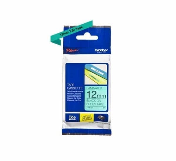 Nhãn in Brother TZe-731 | 12mm x 8m | Chữ Đen trên nền Xanh lá 1