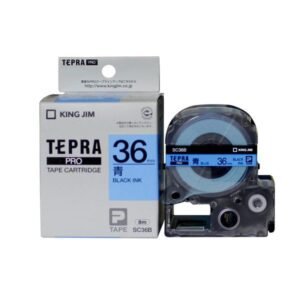 Nhãn in TEPRA SC36B | 36mm x 8m | Chữ Đen trên nền Xanh dương