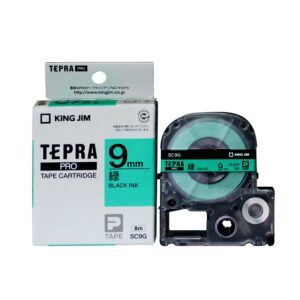 Nhãn in TEPRA SC9G | 9mm x 8m | Chữ Đen trên nền Xanh lá