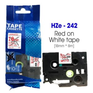 Nhãn in HZe-242 | 18mm x 8m | Chữ Đỏ trên nền Trắng