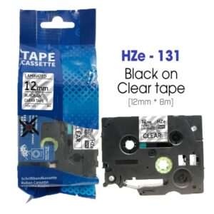 Nhãn in HZe-131 | 12mm x 8m | Chữ Đen trên nền Trong