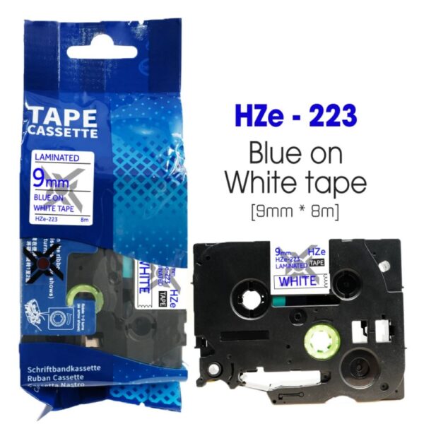 nhan in hze 223 9mm x 8m chu xanh tren nen trang 1