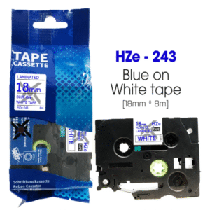 Nhãn in HZe-243 | 18mm x 8m | Chữ Xanh trên nền Trắng