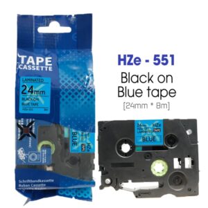 Nhãn in HZe-551 | 24mm x 8m | Chữ Đen trên nền Xanh dương