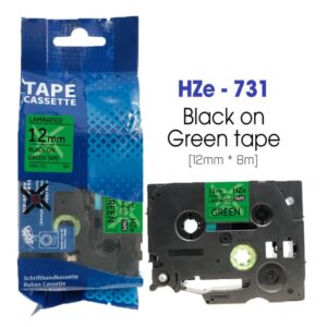 Nhãn in HZe-731 | 12mm x 8m | Chữ Đen trên nền Xanh lá