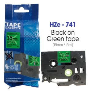 Nhãn in HZe-741 | 18mm x 8m | Chữ Đen trên nền Xanh lá