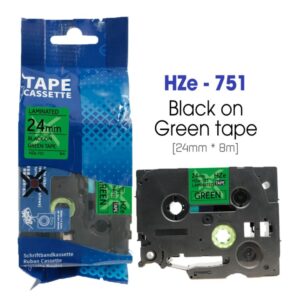 Nhãn in HZe-751 | 24mm x 8m | Chữ Đen trên nền Xanh lá