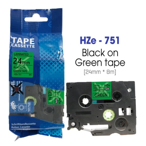 nhan in hze 751 24mm x 8m chu den tren nen xanh la 1