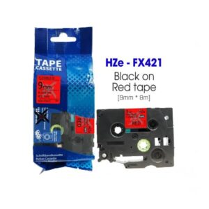 Nhãn in Siêu Dẻo HZe-FX421 | 9mm x 8m | Chữ Đen trên nền Đỏ
