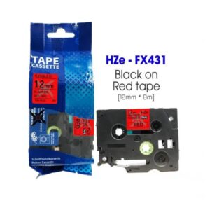 Nhãn in Siêu Dẻo HZe-FX431 | 12mm x 8m | Chữ Đen trên nền Đỏ