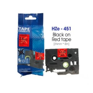 Nhãn in Siêu Dẻo HZe-FX451 | 24mm x 8m | Chữ Đen trên nền Đỏ