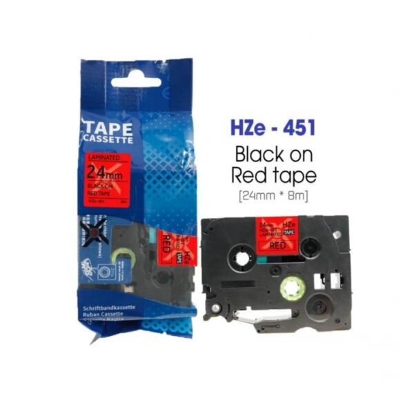 nhan in sieu deo hze fx451 24mm x 8m chu den tren nen do