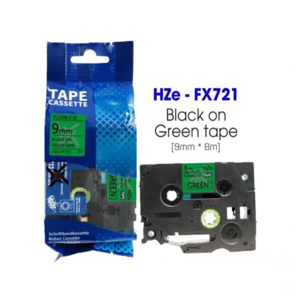 nhan in sieu deo hze fx721 9mm x 8m chu den tren nen xanh la 1