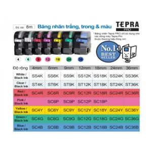 nhan in tepra phan trang scy24r 24mm x 8m chu den tren nen do
