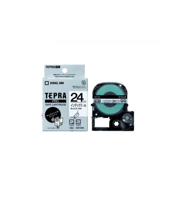 nhan in tepra phan trang ssy24k 24mm x 8m chu den tren nen trang