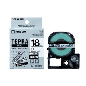 Nhãn in TEPRA Siêu dính SS18KW | 18mm x 8m | Chữ Đen trên nền Trắng