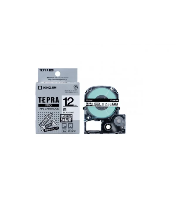 nhan in tepra ss12kv 12mm x 7m chu den tren nen trang