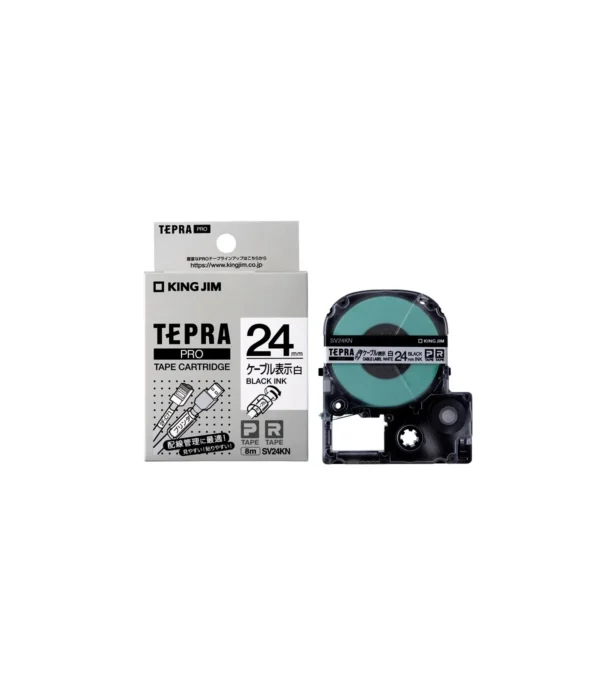 nhan in tepra sv24kn 24mm x 8m chu den tren nen trang