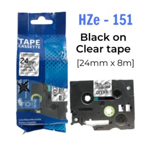 Nhãn in HZe-151 | 24mm x 8m | Chữ Đen trên nền Trong