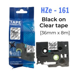 Nhãn in HZe-161 | 36mm x 8m | Chữ Đen trên nền Trong