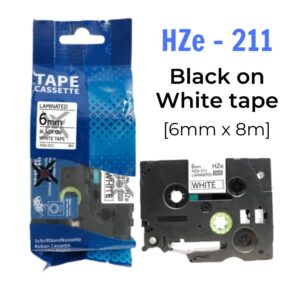 Nhãn in HZe-211 | 6mm x 8m | Chữ Đen trên nền Trắng