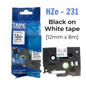 Nhãn in HZe-231 | 12mm x 8m | Chữ Đen trên nền Trắng