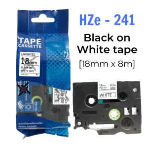 Nhãn in HZe-241 | 18mm x 8m | Chữ Đen trên nền Trắng