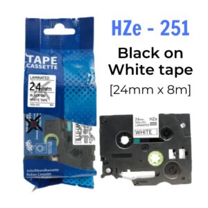 Nhãn in HZe-251 | 24mm x 8m | Chữ Đen trên nền Trắng