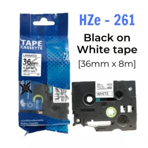 Nhãn in HZe-261 | 36mm x 8m | Chữ Đen trên nền Trắng