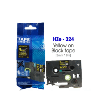 Nhãn in HZe-324 | 9mm x 8m | Chữ Vàng trên nền Đen