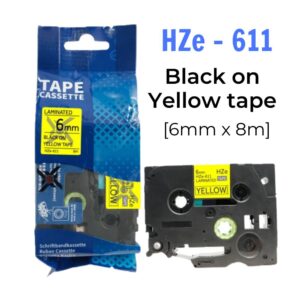 Nhãn in HZe-611 | 6mm x 8m | Chữ Đen trên nền Vàng
