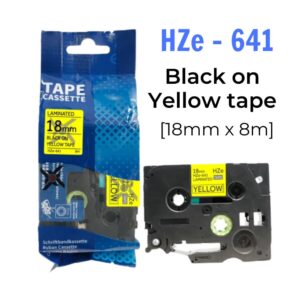 Nhãn in HZe-641 | 18mm x 8m | Chữ Đen trên nền Vàng