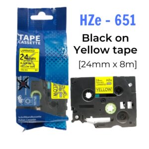 Nhãn in HZe-651 | 24mm x 8m | Chữ Đen trên nền Vàng