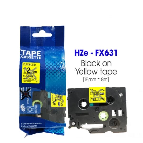 nhan in sieu deo hze fx631 12mm x 8m chu den tren nen vang 1
