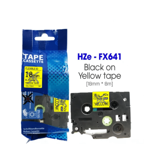 nhan in sieu deo hze fx641 18mm x 8m chu den tren nen vang 1