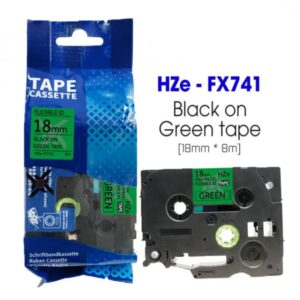 Nhãn in Siêu Dẻo HZe-FX741 | 18mm x 8m | Chữ Đen trên nền Xanh lá