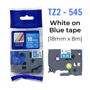 Nhãn in TZ2-545 | 18mm x 8m | Chữ Trắng trên nền Xanh dương