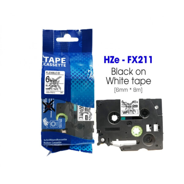 nhan in sieu deo hze fx211 6mm x 8m chu den tren nen trang